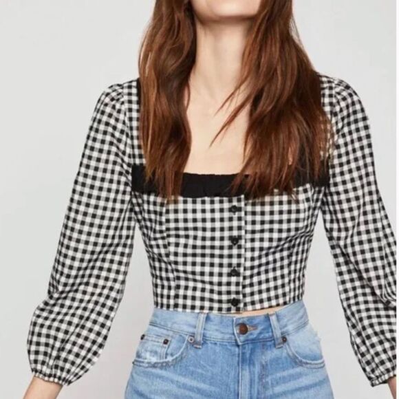 NWOT BCBGeneration Cropped Gingham Top Black White Medium - Picture 1 of 10